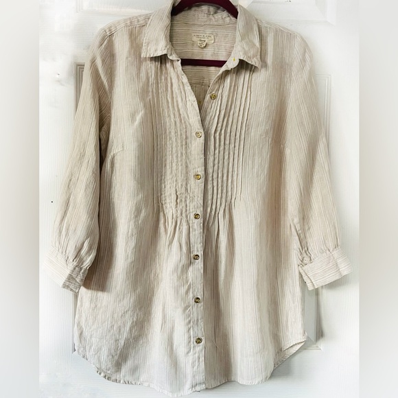 Charter Club Linen Blend Striped, Button Down Roll Tab Sz M - Picture 3 of 13